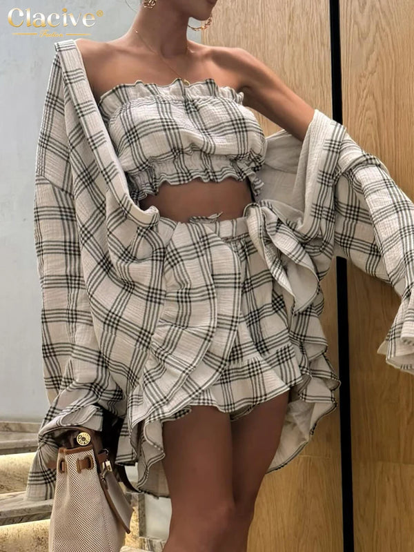 Conjunto Elegante de Algodón a Cuadros