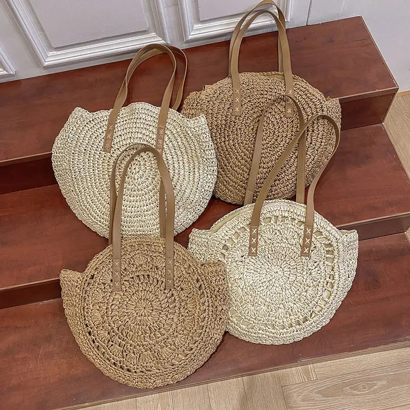 Bolso Redondo de Paja Bohemio