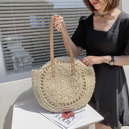 Bolso Redondo de Paja Bohemio