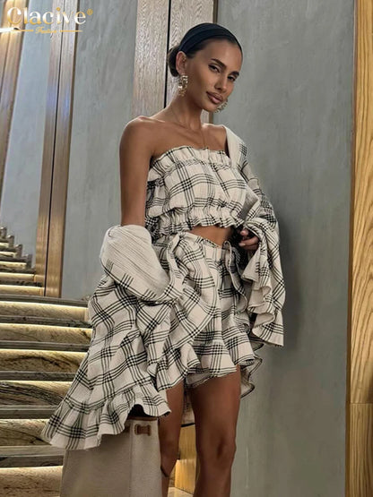 Conjunto Elegante de Algodón a Cuadros