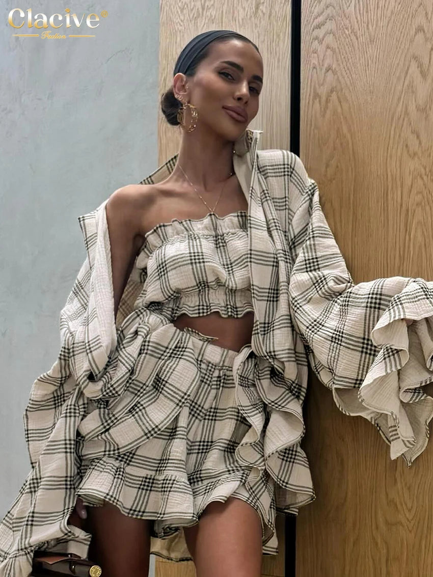 Conjunto Elegante de Algodón a Cuadros