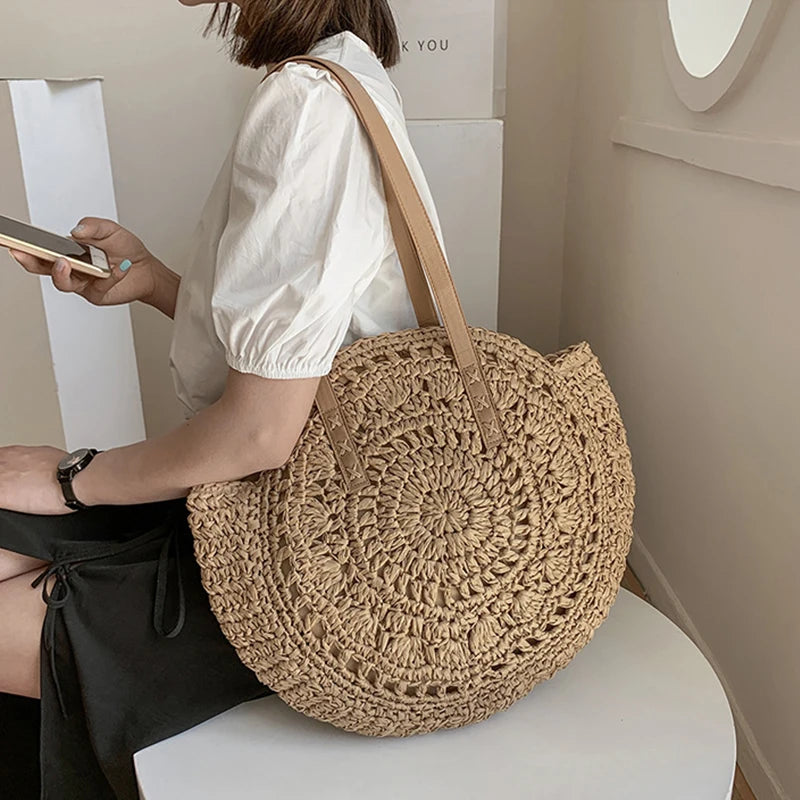 Bolso Redondo de Paja Bohemio