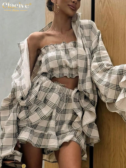 Conjunto Elegante de Algodón a Cuadros