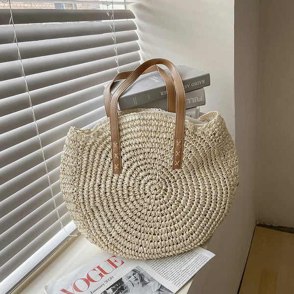 Bolso Redondo de Paja Bohemio